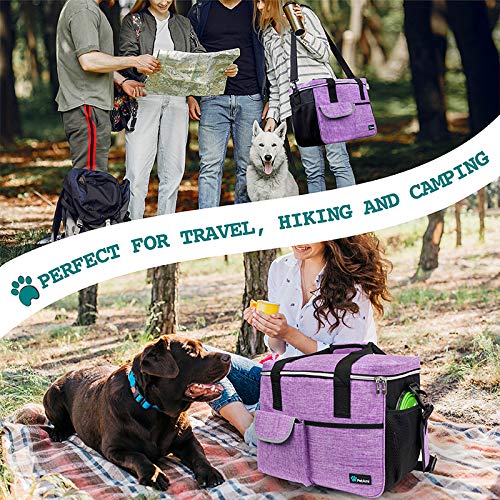 PetAmi Dog Travel Bag Organizer, Pet Travel Kit with 2 Food Containers & 2 Collapsible Dog Bowls, Pet Supplies Tote with Luggage Sleeve, Weekend Road Trip Camping Essentials, Purple, Large - color: Purple, size: Large - 15.5"L x 9.5"W x 14.0"H