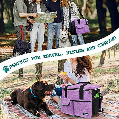 PetAmi Dog Travel Bag Organizer, Pet Travel Kit with 2 Food Containers & 2 Collapsible Dog Bowls, Pet Supplies Tote with Luggage Sleeve, Weekend Road Trip Camping Essentials, Purple, Large - color: Purple, size: Large - 15.5"L x 9.5"W x 14.0"H