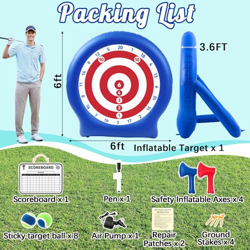 Seenelling Large 4th of July Outdoor Games, 6ft Giant Inflatable Axe Darts with 15+ Game, 22 Pcs Axe Throwing Game Set with Air Pump Giant Games for 250th Anniversary Patriotic Party,Family Fun