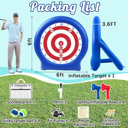 Seenelling Large 4th of July Outdoor Games, 6ft Giant Inflatable Axe Darts with 15+ Game, 22 Pcs Axe Throwing Game Set with Air Pump Giant Games for 250th Anniversary Patriotic Party,Family Fun