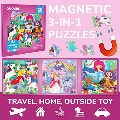 QUOKKA Magnetic Puzzles for Kids Ages 4-6 – 36 Pieces Sudoku Toddler Puzzles Ages 2-4 – Travel Games for Kids 3-5 – Princess Unicorn Mermaid Toddler Travel Toys – Car Airplane Road Trip Games - style: 1. PRINCESS 36 PCS