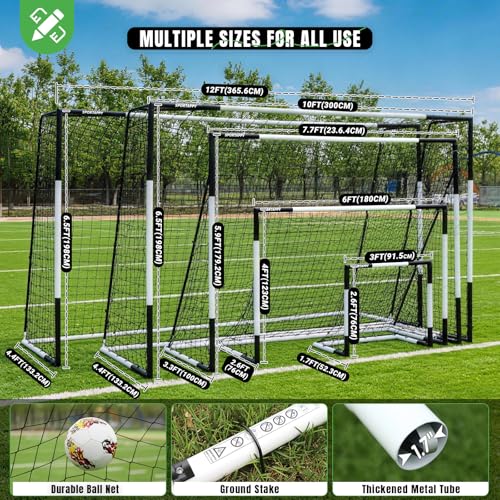 Heavy Duty Soccer Goal 2.6x3|4x6|6x8|6.5x10|6.5x12FT, All-Weather Steel Frame Tool-Free Quick Assembly Football Training Goal, Multi-Size Backyard & Match Equipment with Ground Stakes - size: S | 76x91cm