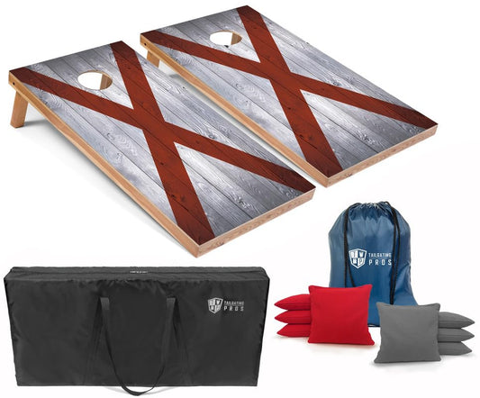 Tailgating Pros Regulation Cornhole Boards Flag Set - Includes 8 Bean Bags, Carrying Cases, and 4'x2' Corn Hole Toss Game - color: Alabama Flag
