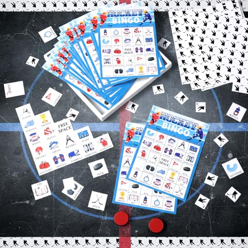 Liliful 35 Pcs Hockey Bingo Games 24 Players Ice Hockey Bingo Cards Sport Theme Party Games for Adults Family Classroom Activities Sport Birthday Party Favors Supplies - style: Hockey