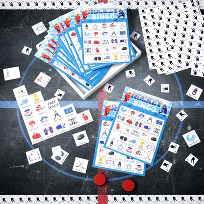 Liliful 35 Pcs Hockey Bingo Games 24 Players Ice Hockey Bingo Cards Sport Theme Party Games for Adults Family Classroom Activities Sport Birthday Party Favors Supplies - style: Hockey