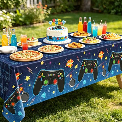 4 Pack Video Game Tablecloth Video Game Birthday Decoration Gaming Birthday Party Supplies 86” x 51” Rectangle Plastic Game party Table Cover for Kids Boys Girls Video Game Party Decorations Favors