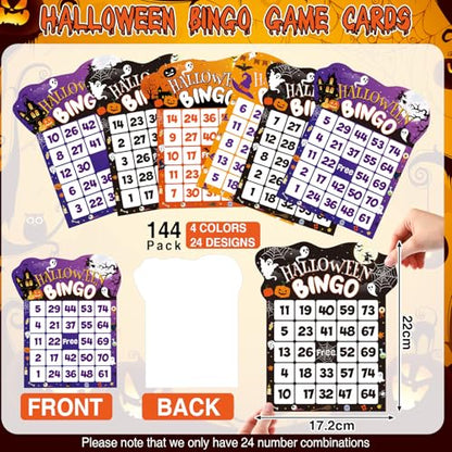 Eersida 192 Pack Halloween Bingo Game Cards and 0.4 oz Dot Daubers Set Includes 144 Bingo Cards and 48 Dot Markers Game Supplies Set Party Favor Supplies Family Casino Play Night - style: Halloween