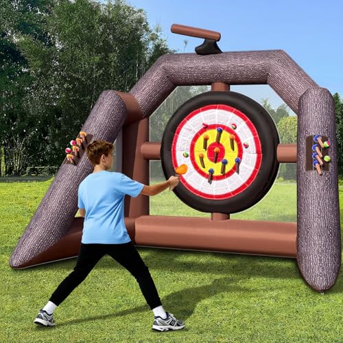 Inflatable Axe Throwing Game Giant Ball Toss Target Dart Board for Backyard (Over 10ft Tall) with 16 Axes 8 Color Balls Air Blower, Outdoor Carnival Games for Adults - size: Single Dartboard