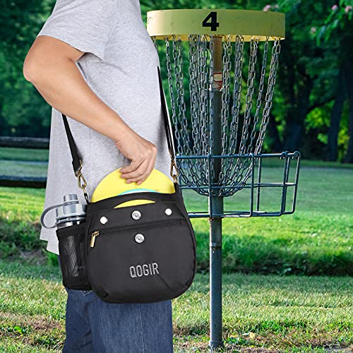 QOGIR Lightweight Disc Golf Bag: Durable Disc Golf Bag with 8+ Disc Capacity, Introductory Discs Golf Bag, Holds Water Bottle and Accessories, Great for Beginners - color: Black