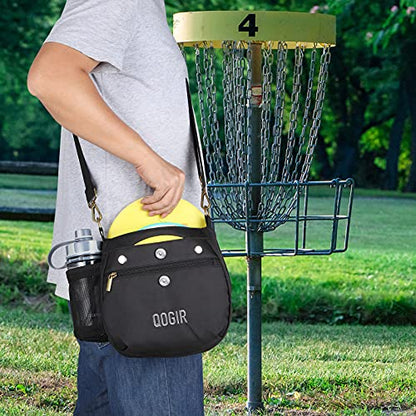 QOGIR Lightweight Disc Golf Bag: Durable Disc Golf Bag with 8+ Disc Capacity, Introductory Discs Golf Bag, Holds Water Bottle and Accessories, Great for Beginners - color: Black