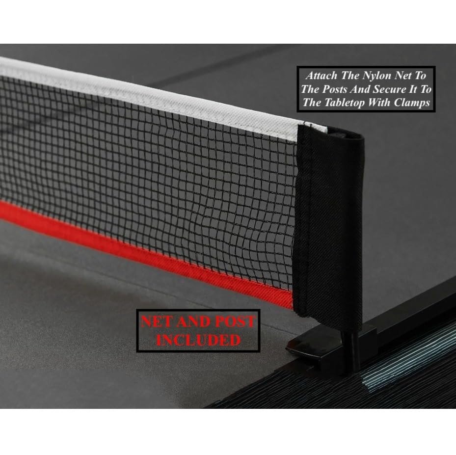 Midsize Foldable Indoor Table Tennis Conversion Top, 84 x 44 in Ping Pong Tabletop with Net & Post, 9mm Thick Playing Surface, Lightweight Compact Design, Easy Fold-Up Storage
