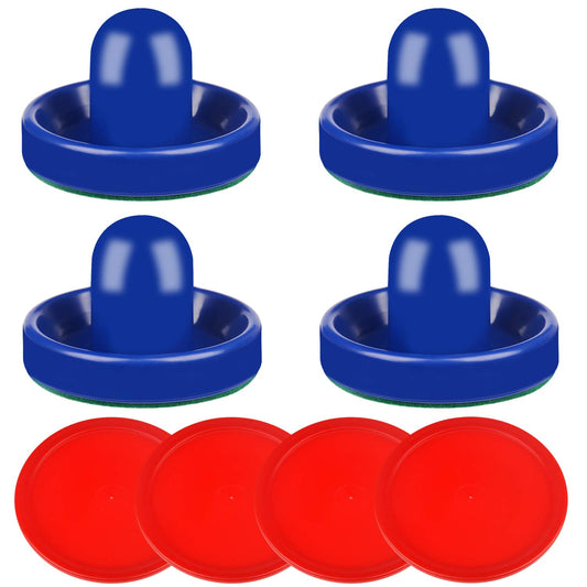 ONE250 Air Hockey Pushers and Red Air Hockey Pucks, Goal Handles Paddles Replacement Accessories for Game Tables (4 Striker, 4 Puck Pack) - color: Blue