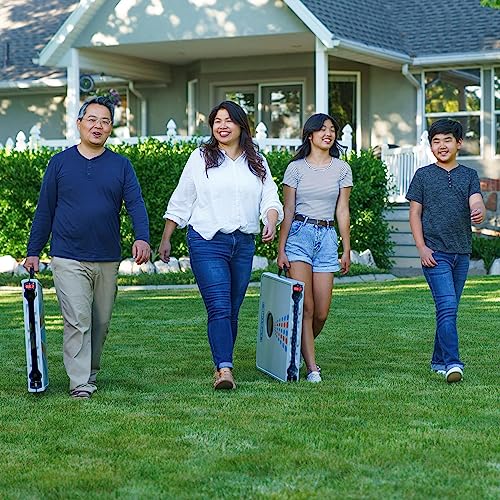 Lifetime Portable Cornhole Toss Game Set with 8 Bean Bags and Storage Pouches Attached to Boards