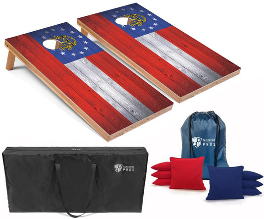 Tailgating Pros Regulation Cornhole Boards Flag Set - Includes 8 Bean Bags, Carrying Cases, and 4'x2' Corn Hole Toss Game - color: Georgia Flag