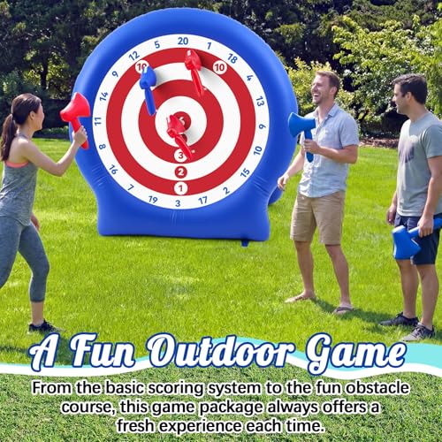 Seenelling Large 4th of July Outdoor Games, 6ft Giant Inflatable Axe Darts with 15+ Game, 22 Pcs Axe Throwing Game Set with Air Pump Giant Games for 250th Anniversary Patriotic Party,Family Fun