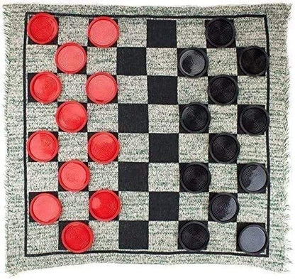 Checkers and Backgammon Giant 3 in 1 Checkers and Mega Tic Tac Toe Reversible Rug - Indoor/Outdoor Jumbo Board Games for Family Fun Parties