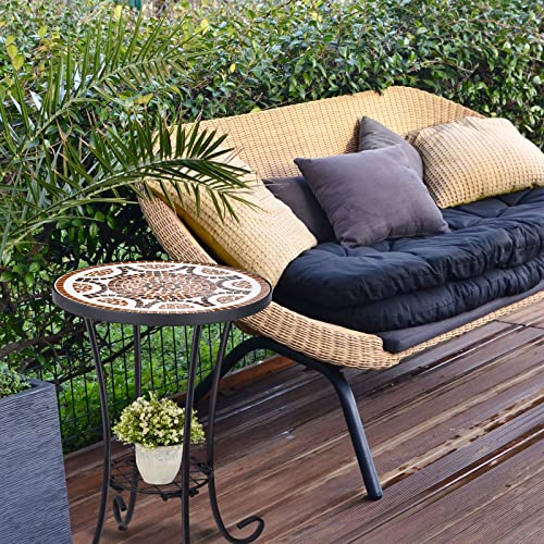 VCUTEKA Outdoor Side Table Mosaic Patio Table Accent Tables Mosaic Tile Top Metal Frame Small End Tables Porch Beach Patio Garden Balcony Russet 14'' - color: Russet