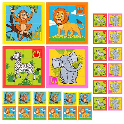 Simgoing 24 Pcs Animals Slide Puzzle for Kids Fun Brain Teaser Toys Games Develops Student Cognitive Problem Skills Small Sliding Puzzle for Back to School Gift Classroom Home Vbs Party Learning