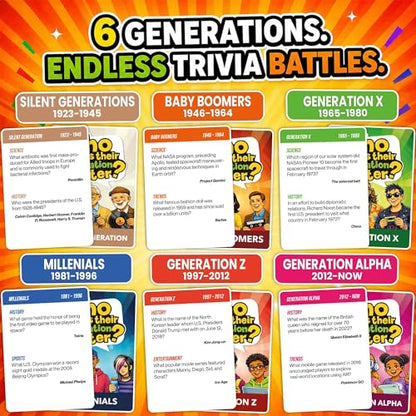 QUOKKA Generation Trivia Game – Generations Challenge Card Set with 600 Questions for Ages 10+ – Travel Game for Family Night, Parties – Trivia Cards for Adults, Teens and Kids