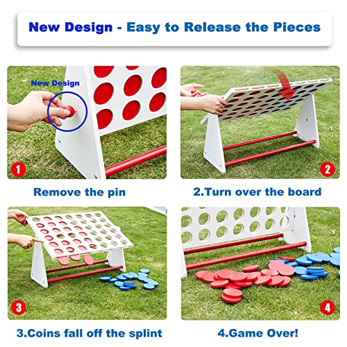 ApudArmis Portable Wooden 4 in a Row Game, Classic Wooden 4-to-Score Game Set with Coins & Carrying Bag-Indoor Outdoor Connect Games for Teens Adults Family