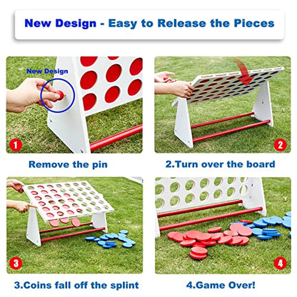 ApudArmis Portable Wooden 4 in a Row Game, Classic Wooden 4-to-Score Game Set with Coins & Carrying Bag-Indoor Outdoor Connect Games for Teens Adults Family