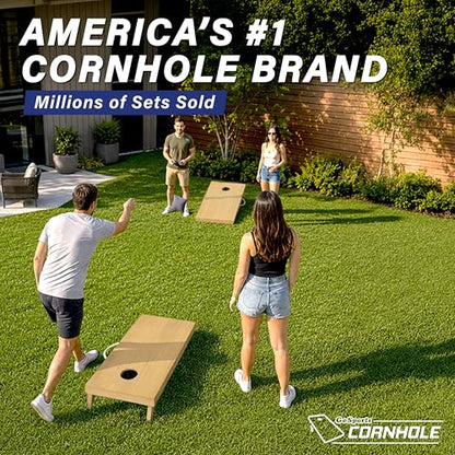 GoSports 4 x 2 ft Classic Wooden Cornhole Board Set - Portable Bean Bag Toss Game for Adults & Family - Includes Set of 8 Bean Bags with Tote Bag