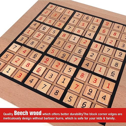 GOTHINK Wooden Sudoku Puzzle Set, Challenge Your Mind with 11.6 Inch Sudoku Board Game, Includes 90 Large Number & Thinking Tiles, 2 Drawers for Storage, for All Ages - style: Sudoku Puzzle Game