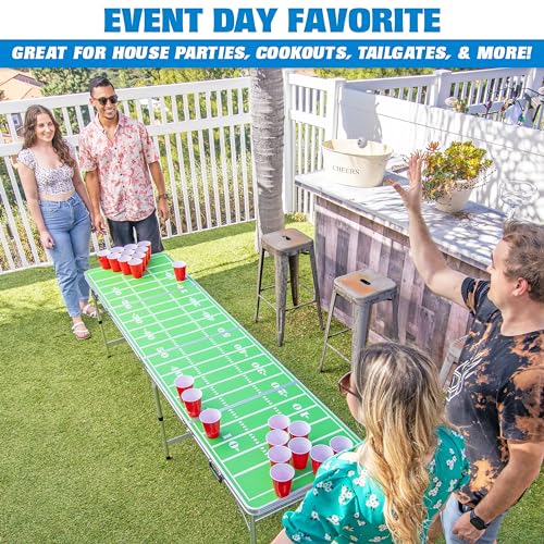 GoPong 8 Foot Portable Beer Pong/Tailgate Tables (Black, Football, American Flag, or Custom Dry Erase) - color: Football