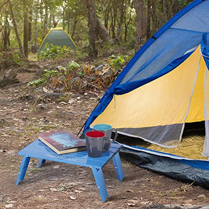 Old Bahama Bay Ultralight Aluminum Mini Table, 66lbs/30kg Weight Capacity, Foldable Small Beach Table with Retractable Legs, Suitable for Picnic Camping Outdoor Hiking - color: Blue