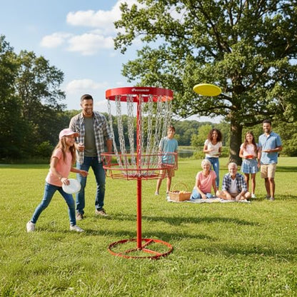 Portable Disc Golf Basket, 24-Chain, All-Weather Metal Disc Golf Goal with Heavy-Duty Carrying Bag, Easy Assembly for Backyard, Park & Outdoor Training - style: Red