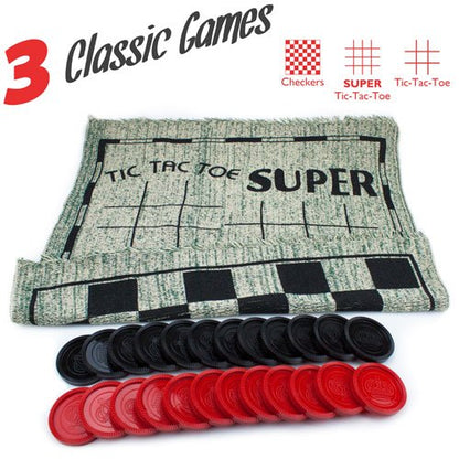Jumbo 2-Sided Checker, Tic Tac Toe and Mega Tic Tac Toe Rug Game Set - Includes Complete Set of Checkers!
