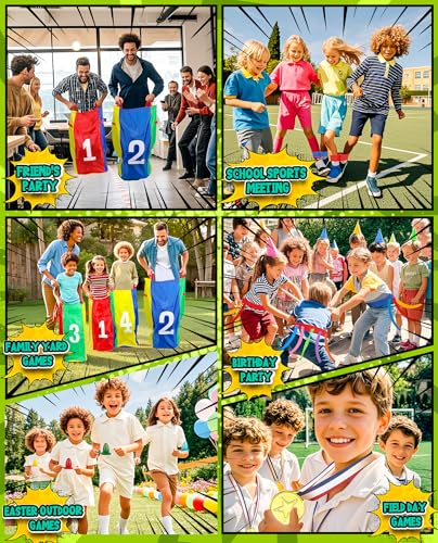 Eocolz Outdoor Carnival Games, Potato Sack Bags for Kids Adults, Egg Spoon Relay Race, 3 Legged Race Bands, Catch Tail Games, Birthday Party, Field Day Family Day Yard Lawn Easter Fall Festival Games
