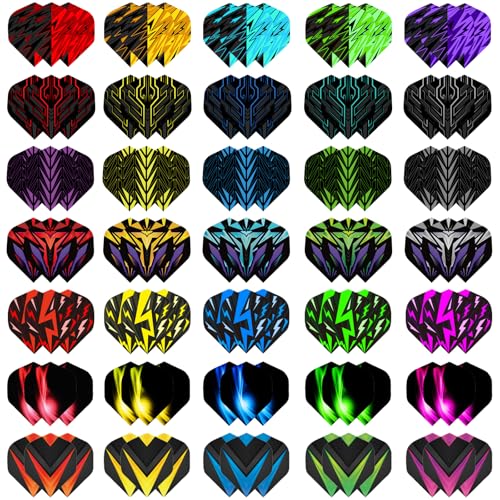 Dart Flights 105 Pieces (35 Unique Sets), 100 Micron PET, Universal Fit for Aluminum & PVC Shafts, for Steel & Soft Tip Darts, Premium Tournament Quality with 7 Designs