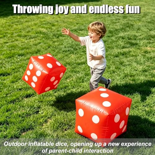 11.8" Jumbo Inflatable Dice, 2pack Outdoor Fun Giant Inflatable Dice Set and 12mm 10pcs Dice for Indoor and Outdoor Broad Game, Ludo and Pool Party (Red) | Includes 0.5 Inch 10 Pcs Dice, Indoor and Outdoor, For Broad Game, Ludo and Pool Party, Giant Infla