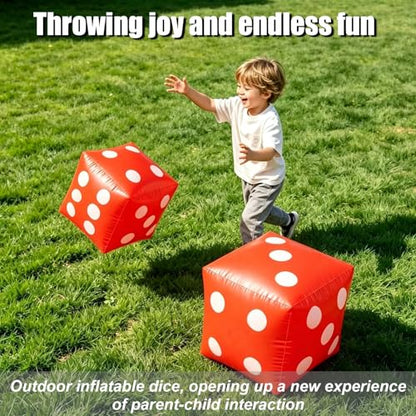 11.8" Jumbo Inflatable Dice, 2pack Outdoor Fun Giant Inflatable Dice Set and 12mm 10pcs Dice for Indoor and Outdoor Broad Game, Ludo and Pool Party (Red) | Includes 0.5 Inch 10 Pcs Dice, Indoor and Outdoor, For Broad Game, Ludo and Pool Party, Giant Infla