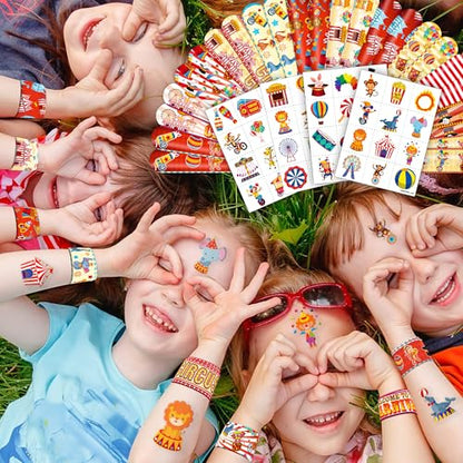 Cherisnowy 72PCS Carnival Party Set 48PCS Temporary Tattoos & 24PCS Slap Bracelets Fun Circus Themed Birthday Supplies, Baby Shower Gifts, Classroom Rewards & Party Decor for Kids Boys & Girls