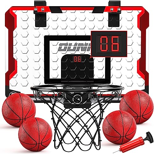 TEMI Indoor Basketball Hoop for Kids, Door Room Basketball Hoop,Mini Basketball Hoop with 4 Balls, Basketball Toys for 3 4 5 6 7 8 9 10 11 12 Year Old Boys - style: Basketball Hoop & Scoreboard & 4 Balls
