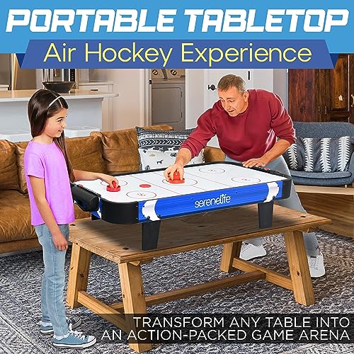 SereneLife 40" Air Hockey Game Tabletop, w/Fastest Game Play Upgraded 110v Motor, Built-in Score Tracker & Puck Dispenser, Accessories
