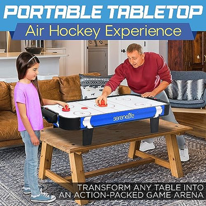 SereneLife 40" Air Hockey Game Tabletop, w/Fastest Game Play Upgraded 110v Motor, Built-in Score Tracker & Puck Dispenser, Accessories
