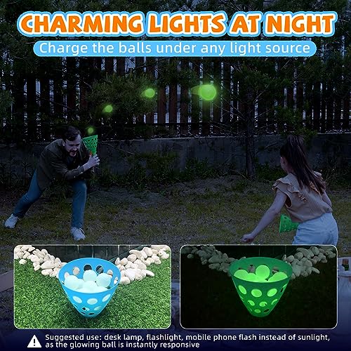 punkdog Pop and Catch Ball Game with 15 Ping Pong Balls, 5 Glow Balls and 6 Catch Launcher Baskets - Outdoor Indoor Game, Christmas Easter Party Favors Gifts Toys for Kids and Adults