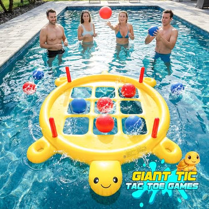 2 in 1 Pool Toys Games Set Inflatable Tic Tac Toe with Cup Holder, Ring Toss, Tug of War Rope for Kids and Adults, Outdoor Field Day Birthday Party Yard Backyard Camping Picnic Easter Games
