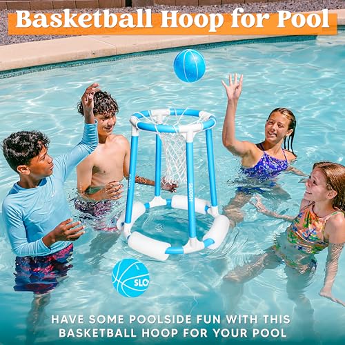 Sloosh Pool Basketball Hoop Set, Floating Basketball Pool Game, Swimming Floats Toys with Balls Pump, Summer Outdoor Water Play Toy for Kids and Adults (Blue) - color: Blue