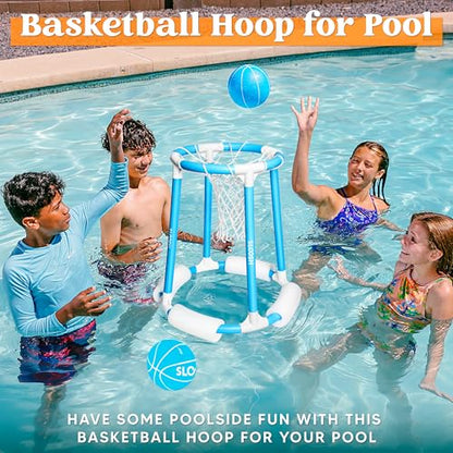 Sloosh Pool Basketball Hoop Set, Floating Basketball Pool Game, Swimming Floats Toys with Balls Pump, Summer Outdoor Water Play Toy for Kids and Adults (Blue) - color: Blue