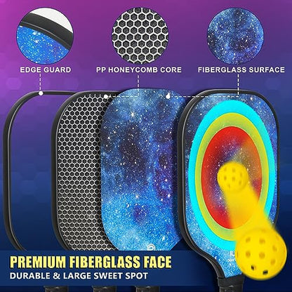 Dulce DOM Pickleball Paddles Set of 2/4 - USAPA Approved, 4 Indoor Outdoor Pickleball Balls, Fiberglass Surface Paddle Racket with Cover Bag, Ideal Training Equipment Gift for Men & Women - color: Blue Purple*4