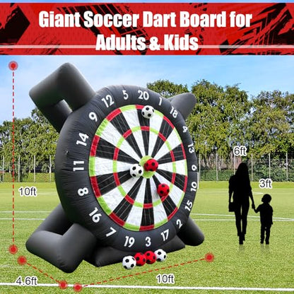 10FT Inflatable Soccer Dart Board for Adults Family, Giant Inflatable Games Inflatable Carnival Outdoor Games Soccer Field with 8pcs Balls, Lawn Kick Darts for Yard Backyard, Commercial Quality