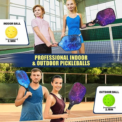 Dulce DOM Pickleball Paddles Set of 2/4 - USAPA Approved, 4 Indoor Outdoor Pickleball Balls, Fiberglass Surface Paddle Racket with Cover Bag, Ideal Training Equipment Gift for Men & Women - color: Blue Purple*4