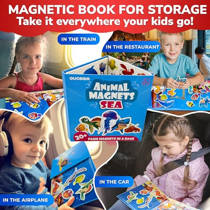 Quokka Travel Magnetic Puzzles for Toddlers 1-3 – 20+Pcs Sea Game with Playbook – Fun Travel Game Toy for Kids Ages 3-5 – Strong Magnets for Car Activities – Fun Toddler Puzzle Ages 2-4 - color: 02. Sea