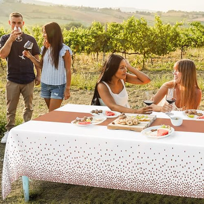 QZYL 4 Pack Disposable Table Cloth, 54" x 108" Rectangle Party Table Cloths with Pink Dot, Waterproof Plastic Table Covers for Birthday Wedding Receptions Family Gathering Holiday Dinner - color: Pink Gold Dot, size: 4pcs 54x108 in