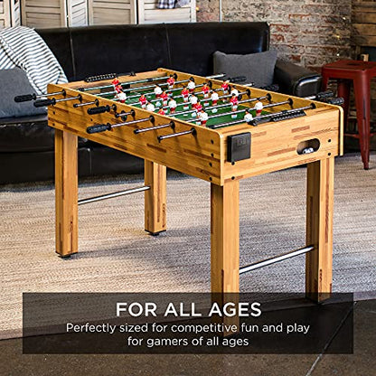 Best Choice Products Foosball Table for Kids and Adults, Game Room Soccer Game Table w/ 2 Balls, 2 Cup Holders, Ergonomic Handles, Chrome Finished Metal Bars - color: Light Brown