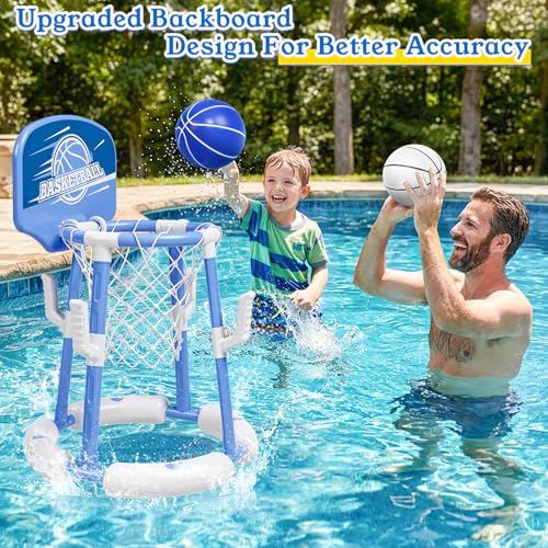 2 in 1 Pool Basketball Hoop with Backboard & Ring Toss Game,Floating Pool Toys with 4 Balls 8 Rings&Pump Summer Water Basketball Indoor Outdoor Toy Gifts Family Party for Kids Age 3-5 4-8 8-12& Adult - size: with backboard